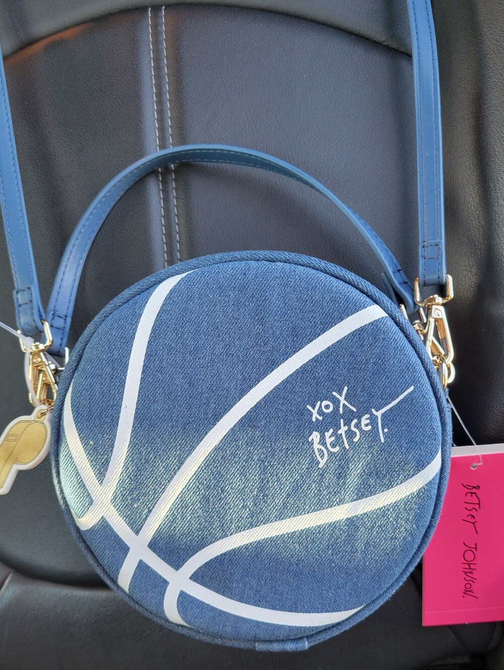 Betsey Johnson Denium Basketball Print Crossbody Bag with Gold Accents